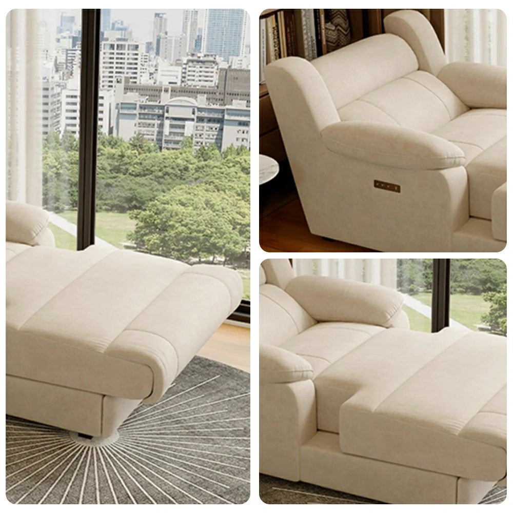 LUXORA 118cm Electric Chaise Lounge Single Seat Dual Armrest Power Extension Comfort Design - Beige
