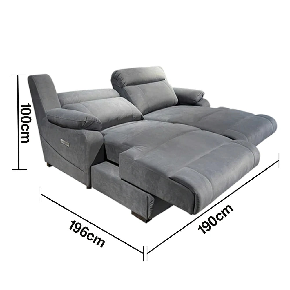 LUXORA 196cm Electric Double Chaise Lounge Dual Seat Power Extension Home Theater Comfort Design - Grey