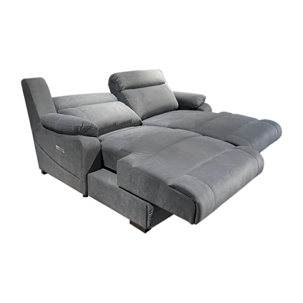 LUXORA 196cm Electric Double Chaise Lounge Dual Seat Power Extension Home Theater Comfort Design - Grey