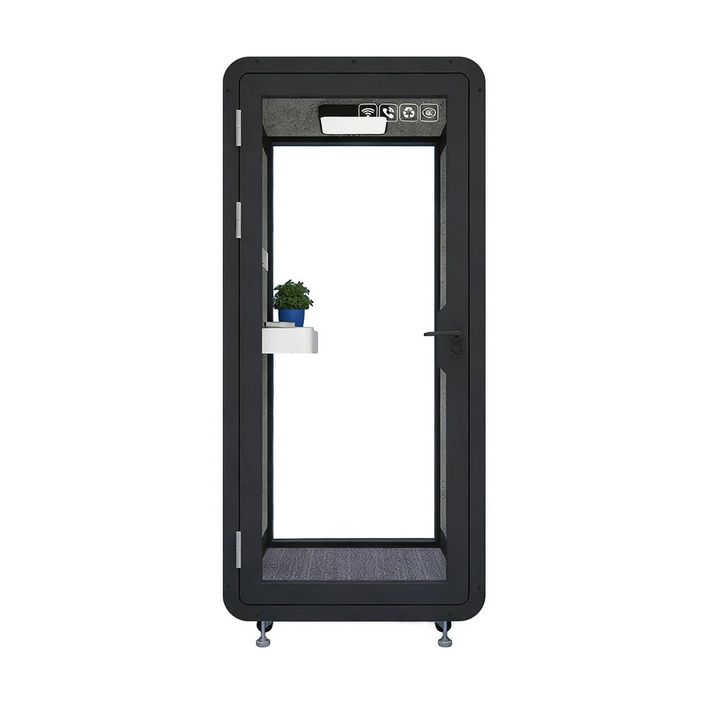 MODERA BJK-101021 Steel Panel 1.0x1.0m Compact Soundproof Office Booth w/ Lighting, Ventilation & Casters - Black
