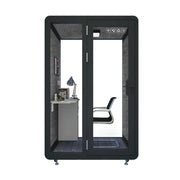 MODERA BJK-141221 Steel Panel 1.4x1.2m Soundproof Office Meeting Booth w/ Lighting, Ventilation & Casters - Black