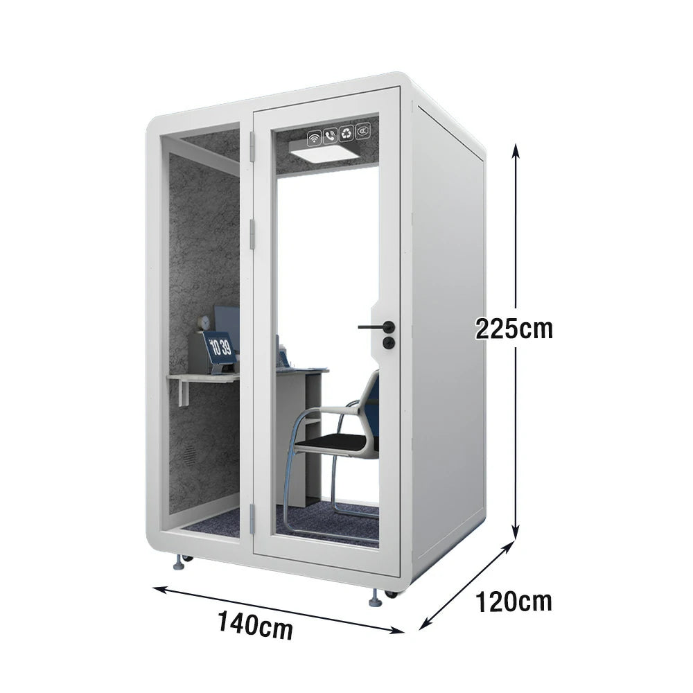 MODERA BJK-141221 Steel Panel 1.4x1.2m Soundproof Office Meeting Booth w/ Lighting, Ventilation & Casters - White