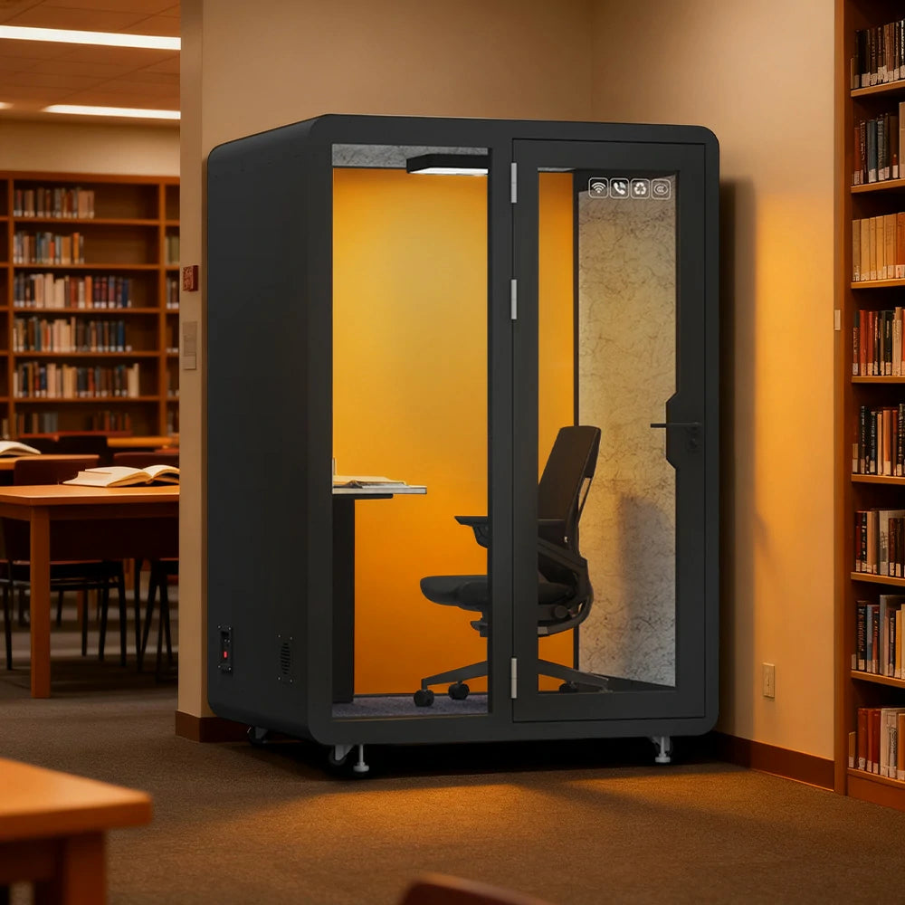 MODERA BJK-151321 Steel Panel 1.5x1.3m Soundproof Office Meeting Booth w/ Lighting, Ventilation & Casters - Black