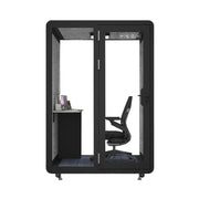 MODERA BJK-151321 Steel Panel 1.5x1.3m Soundproof Office Meeting Booth w/ Lighting, Ventilation & Casters - Black