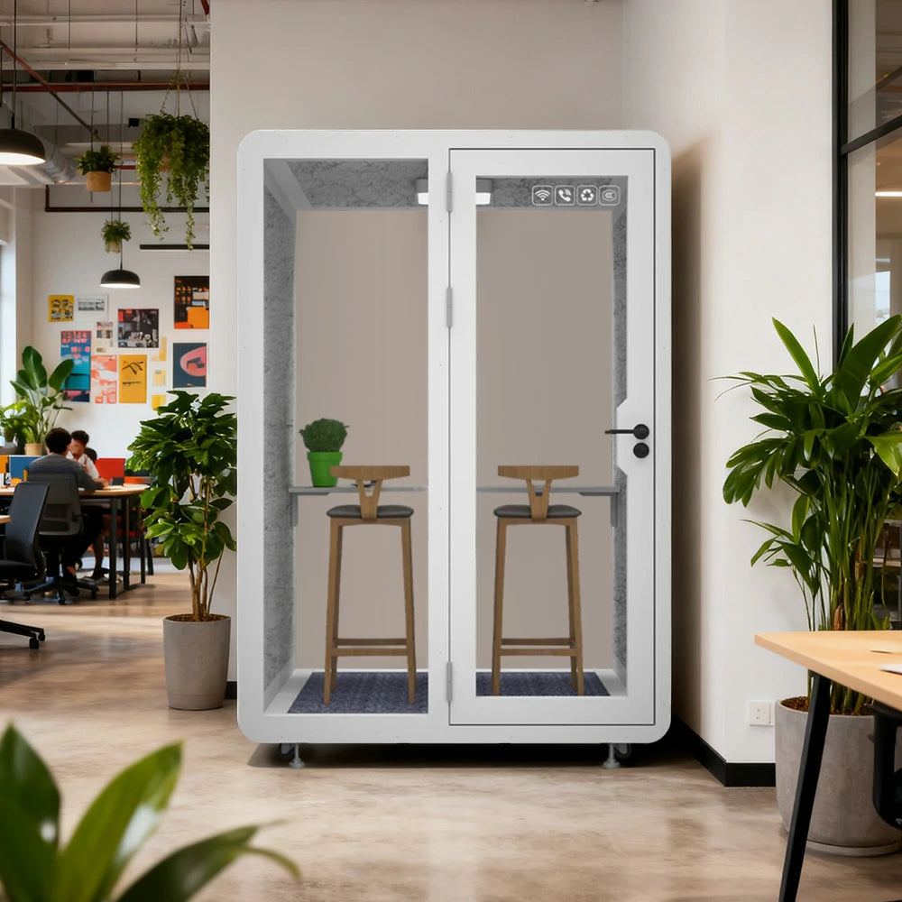 MODERA BJK-151321 Steel Panel 1.5x1.3m Soundproof Office Meeting Booth w/ Lighting, Ventilation & Casters - White