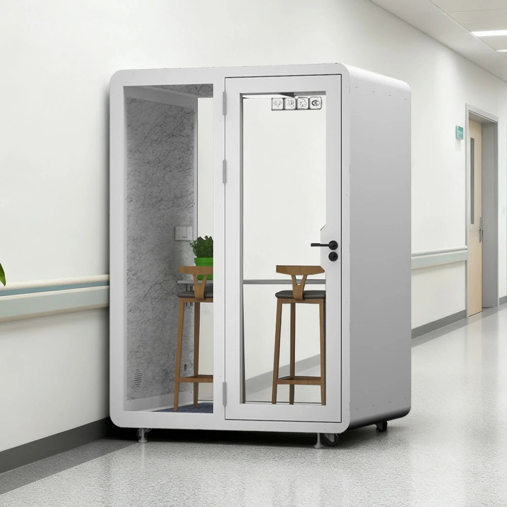 MODERA BJK-151321 Steel Panel 1.5x1.3m Soundproof Office Meeting Booth w/ Lighting, Ventilation & Casters - White