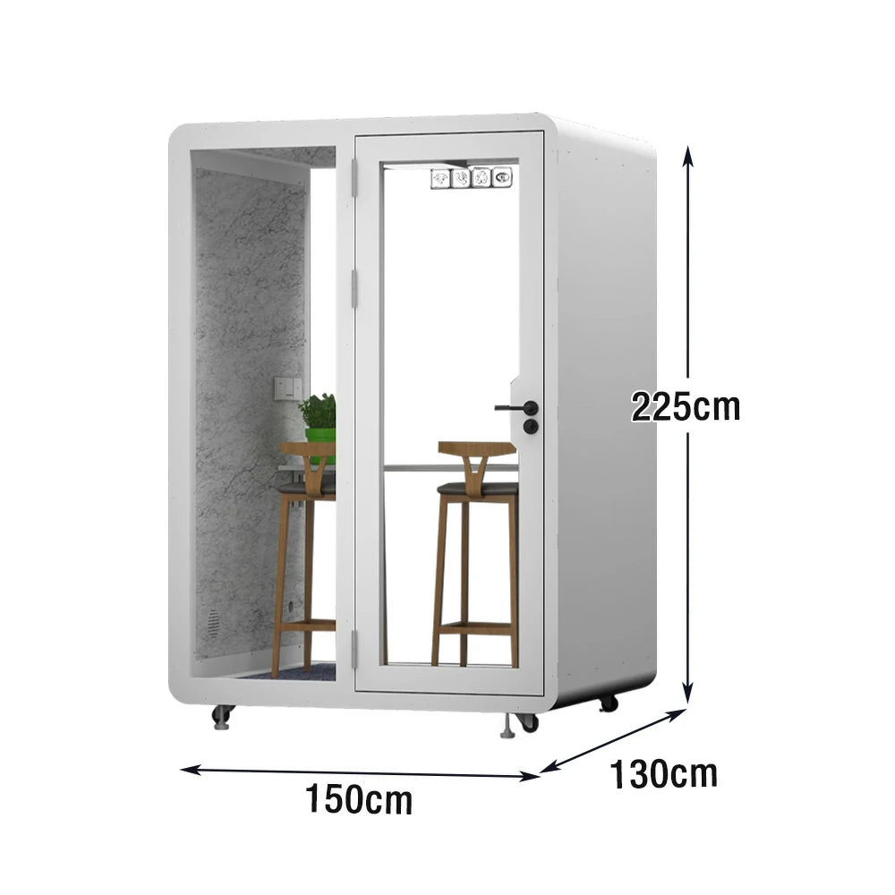 MODERA BJK-151321 Steel Panel 1.5x1.3m Soundproof Office Meeting Booth w/ Lighting, Ventilation & Casters - White