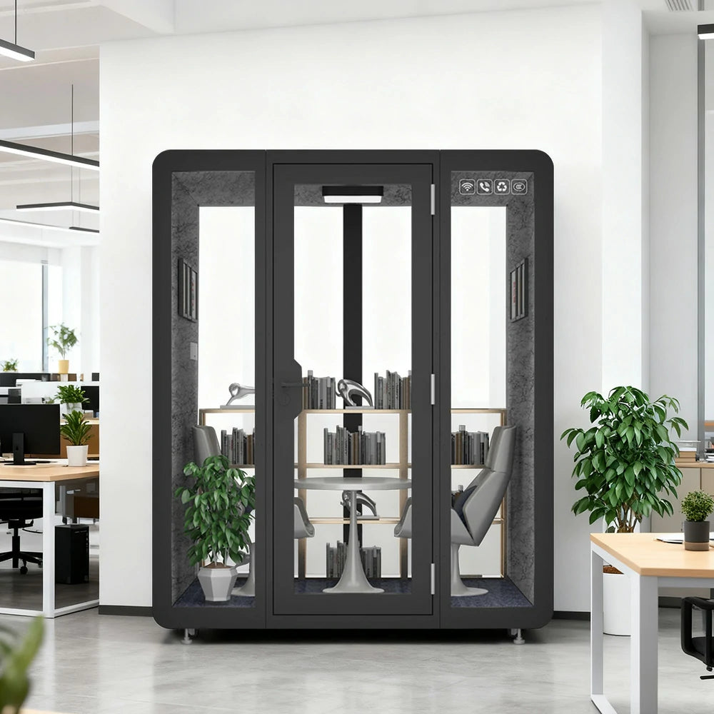 MODERA BJK-181521 Steel Panel 1.8x1.5m Soundproof Office Meeting Booth w/ Lighting, Ventilation & Casters - Black