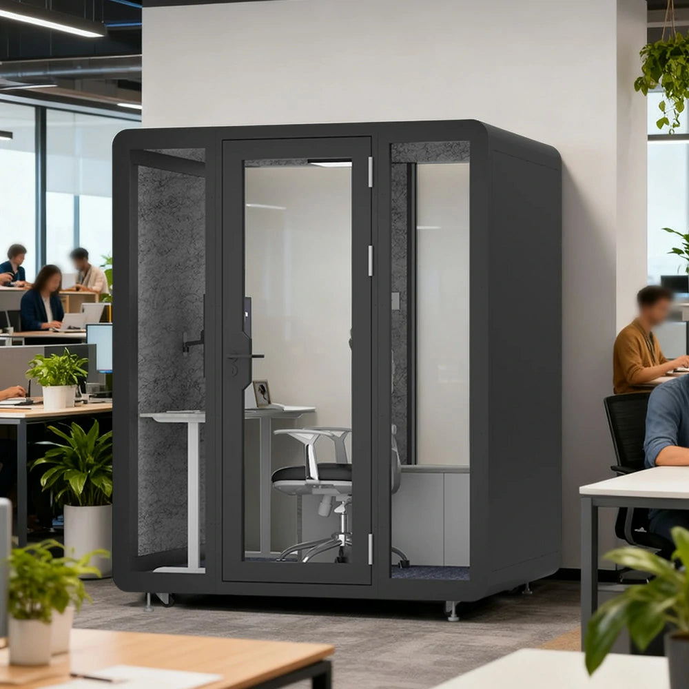 MODERA BJK-181521 Steel Panel 1.8x1.5m Soundproof Office Meeting Booth w/ Lighting, Ventilation & Casters - Black