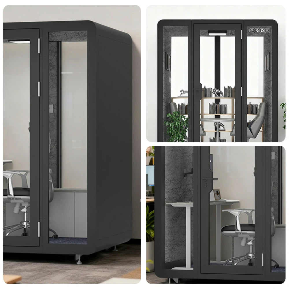 MODERA BJK-181521 Steel Panel 1.8x1.5m Soundproof Office Meeting Booth w/ Lighting, Ventilation & Casters - Black