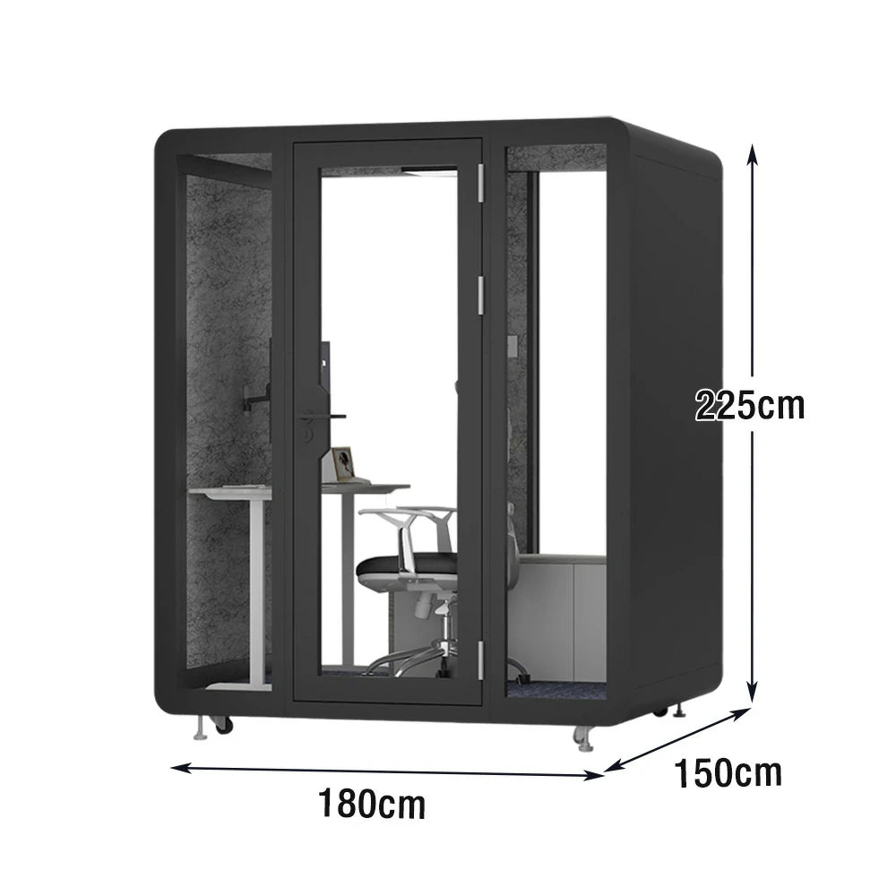 MODERA BJK-181521 Steel Panel 1.8x1.5m Soundproof Office Meeting Booth w/ Lighting, Ventilation & Casters - Black
