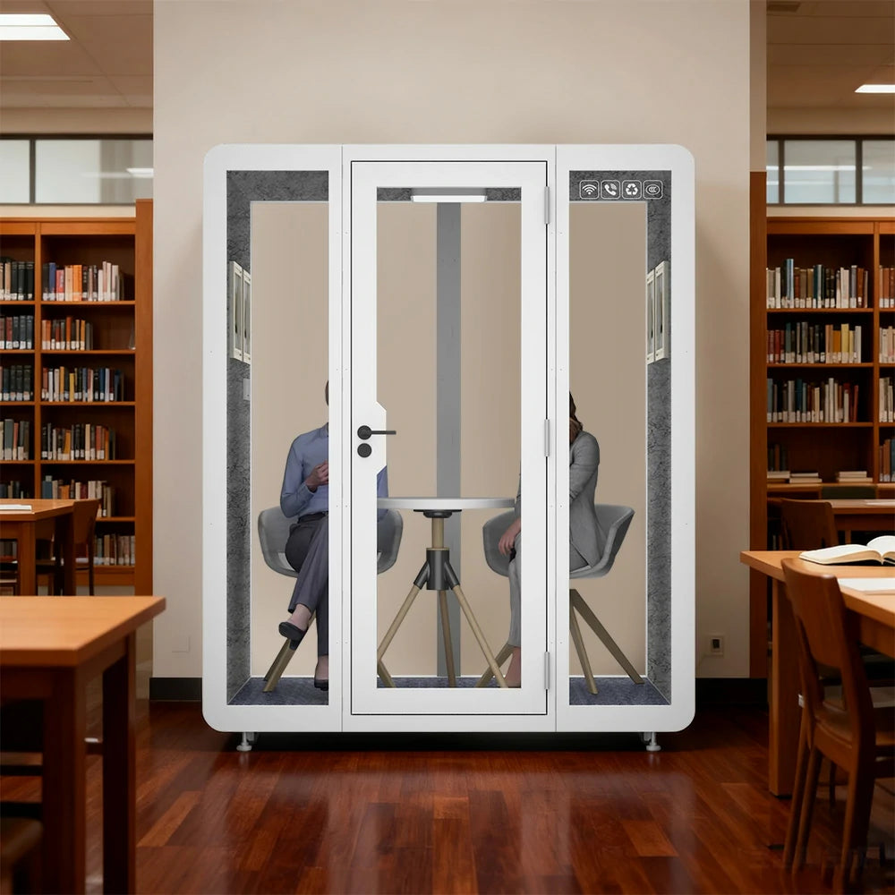 MODERA BJK-181521 Steel Panel 1.8x1.5m Soundproof Office Meeting Booth w/ Lighting, Ventilation & Casters - White