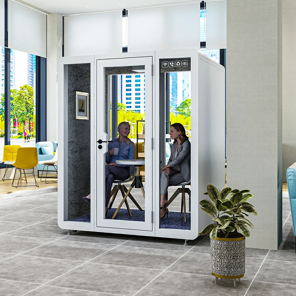 MODERA BJK-181521 Steel Panel 1.8x1.5m Soundproof Office Meeting Booth w/ Lighting, Ventilation & Casters - White