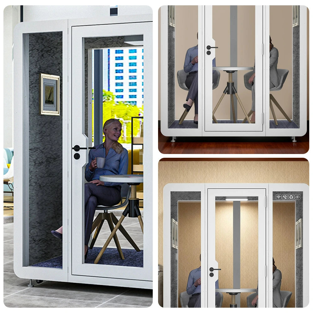 MODERA BJK-181521 Steel Panel 1.8x1.5m Soundproof Office Meeting Booth w/ Lighting, Ventilation & Casters - White