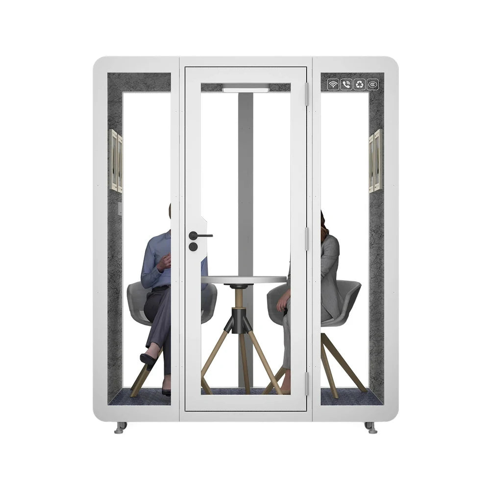 MODERA BJK-181521 Steel Panel 1.8x1.5m Soundproof Office Meeting Booth w/ Lighting, Ventilation & Casters - White