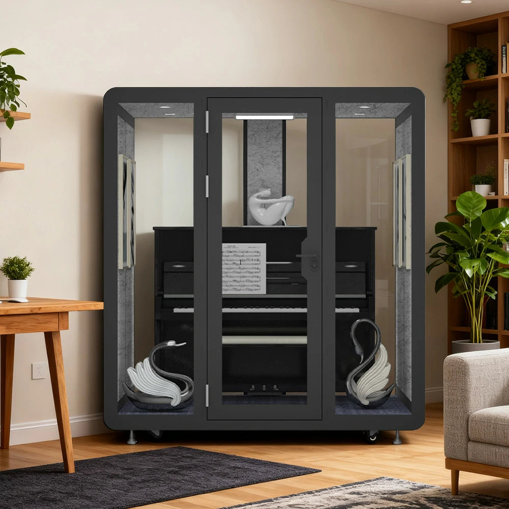 MODERA BJK-201821 Steel Panel 2.0x1.8m Soundproof Office Meeting Booth w/ Lighting, Ventilation & Casters - Black