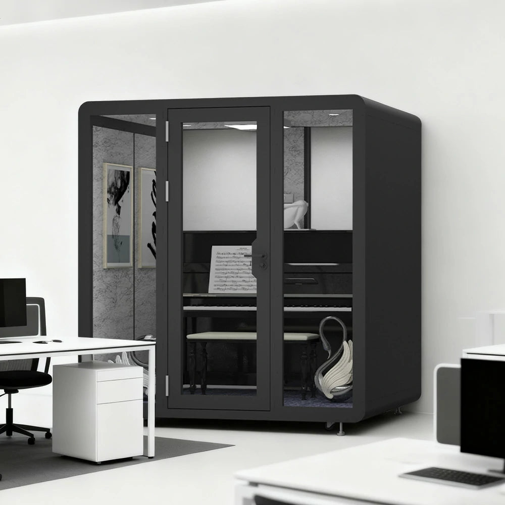 MODERA BJK-201821 Steel Panel 2.0x1.8m Soundproof Office Meeting Booth w/ Lighting, Ventilation & Casters - Black