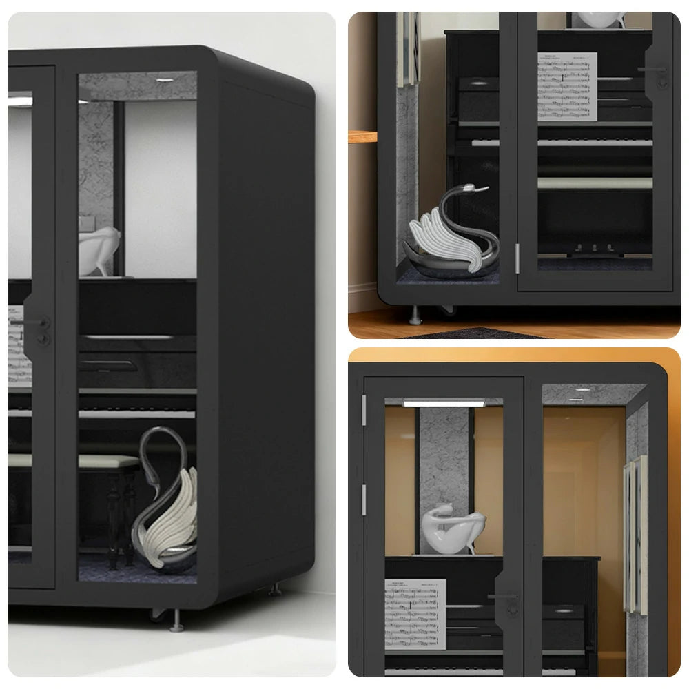 MODERA BJK-201821 Steel Panel 2.0x1.8m Soundproof Office Meeting Booth w/ Lighting, Ventilation & Casters - Black