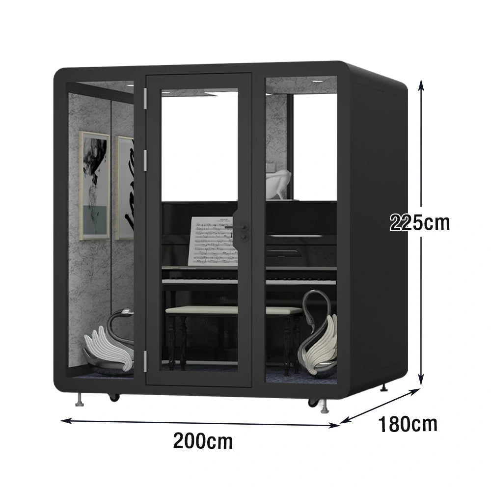 MODERA BJK-201821 Steel Panel 2.0x1.8m Soundproof Office Meeting Booth w/ Lighting, Ventilation & Casters - Black