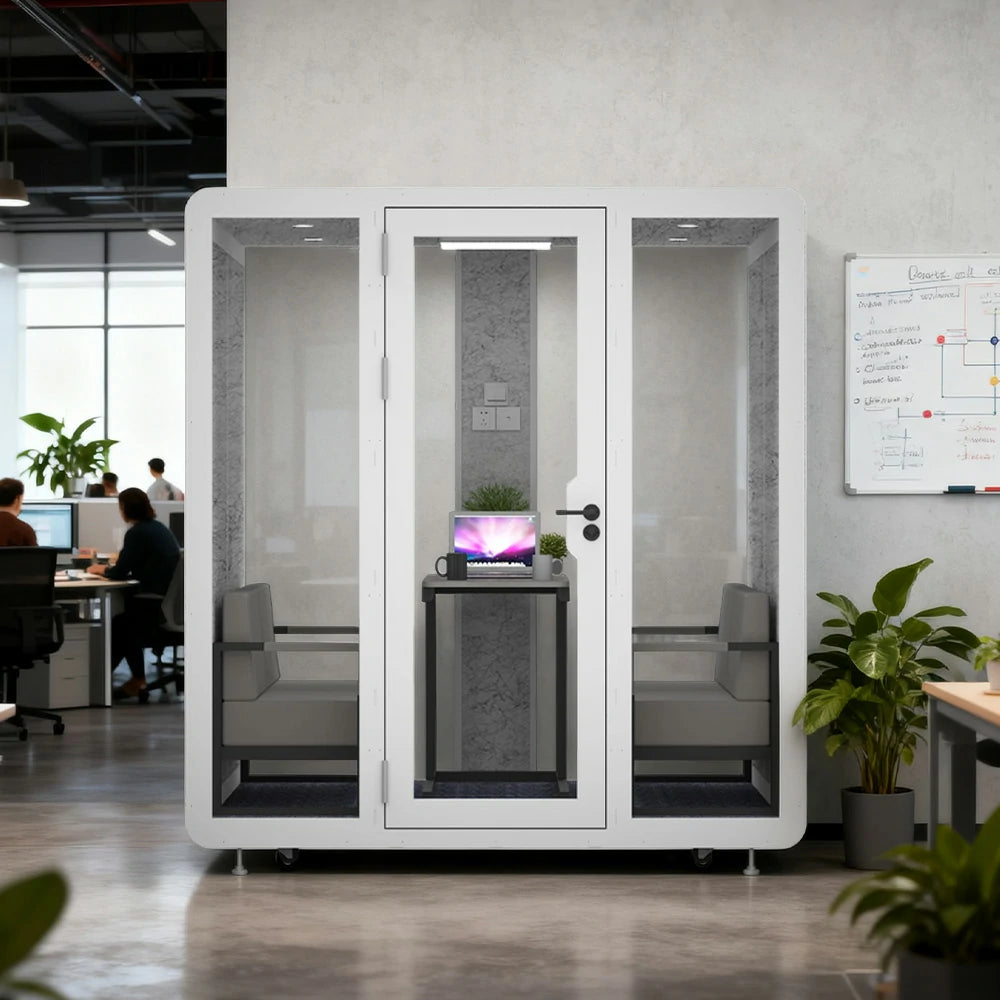 MODERA BJK-201821 Steel Panel 2.0x1.8m Soundproof Office Meeting Booth w/ Lighting, Ventilation & Casters - White