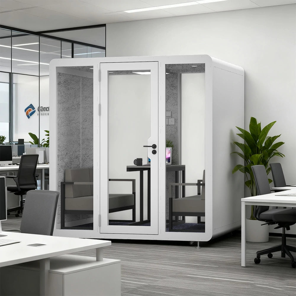 MODERA BJK-201821 Steel Panel 2.0x1.8m Soundproof Office Meeting Booth w/ Lighting, Ventilation & Casters - White