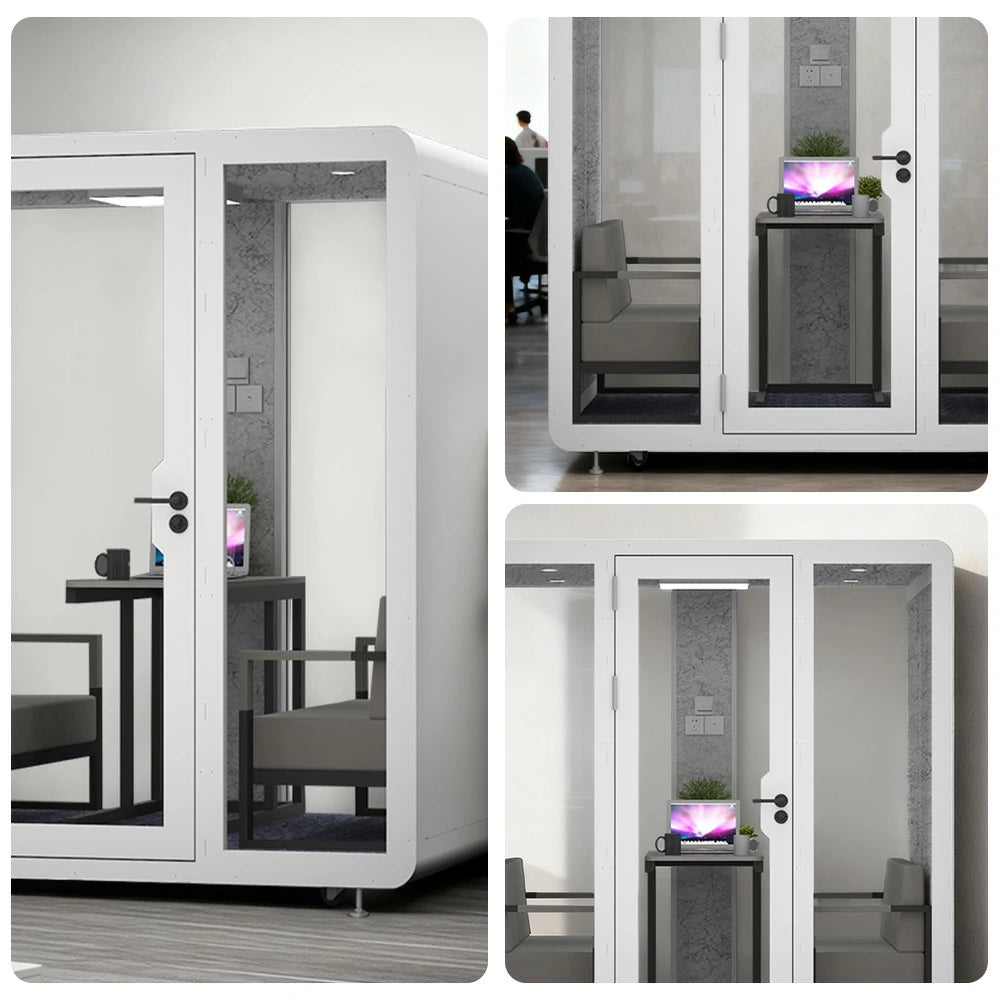 MODERA BJK-201821 Steel Panel 2.0x1.8m Soundproof Office Meeting Booth w/ Lighting, Ventilation & Casters - White