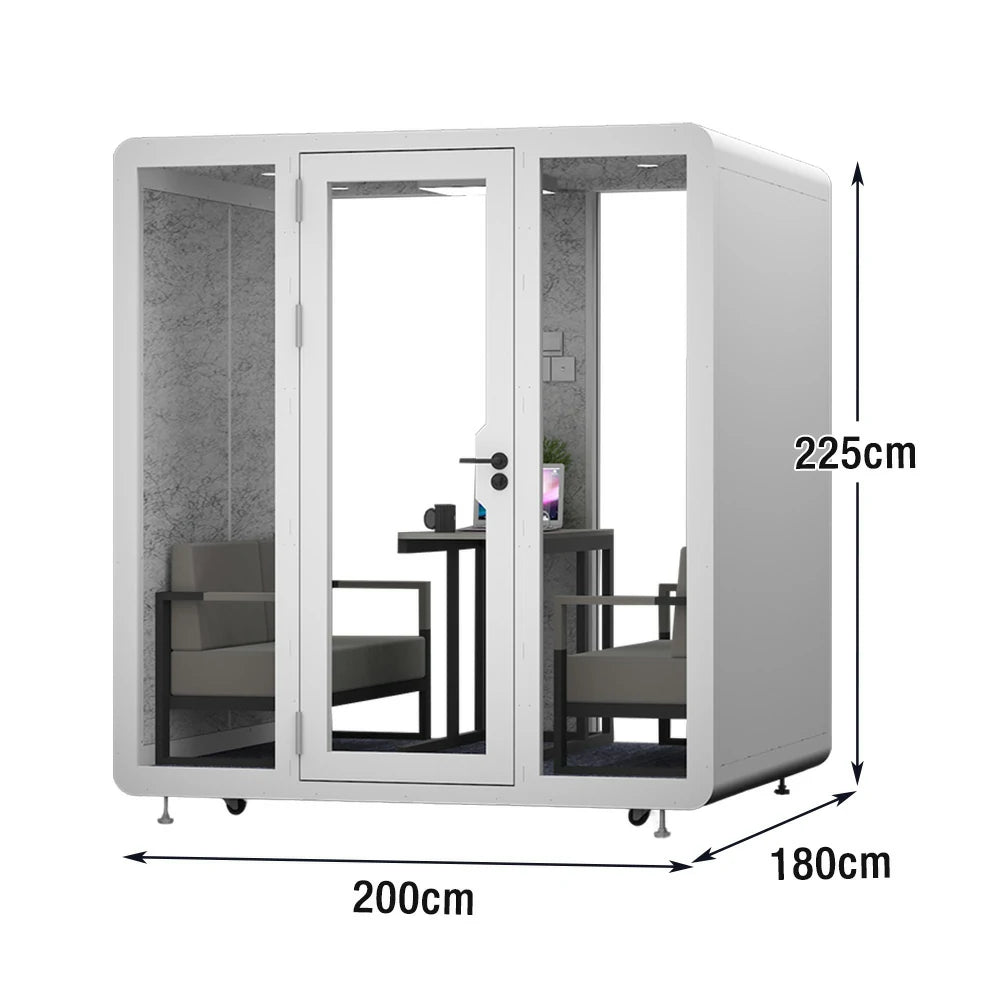 MODERA BJK-201821 Steel Panel 2.0x1.8m Soundproof Office Meeting Booth w/ Lighting, Ventilation & Casters - White