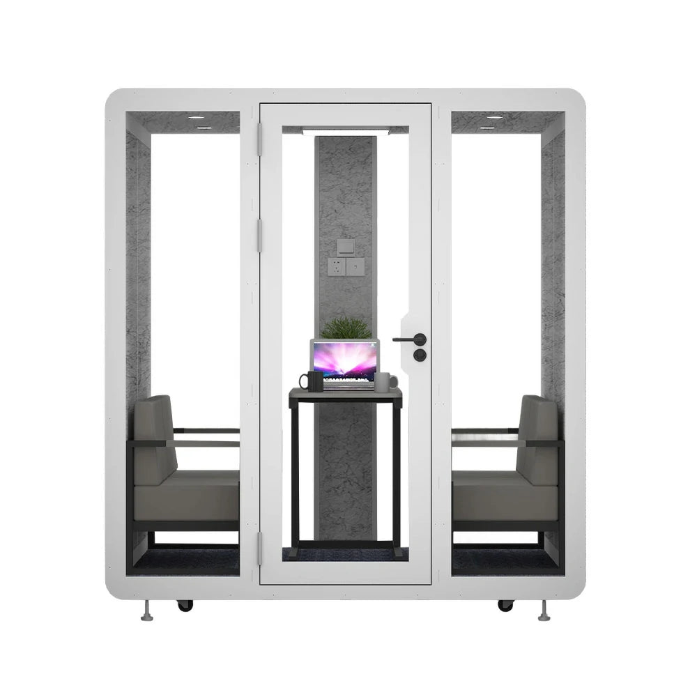 MODERA BJK-201821 Steel Panel 2.0x1.8m Soundproof Office Meeting Booth w/ Lighting, Ventilation & Casters - White