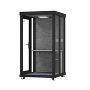 MODERA BLK-131221 Glass Panel 1.3x1.2m Soundproof Office Meeting Booth w/ Lighting, Ventilation & Casters - Black