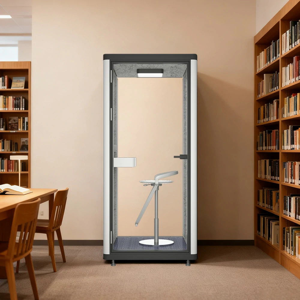 MODERA LCK-101021 Aluminium Frame Soundproof Booth 1x1m Office Phone Pod W/ Ventilation & Lighting System - Black