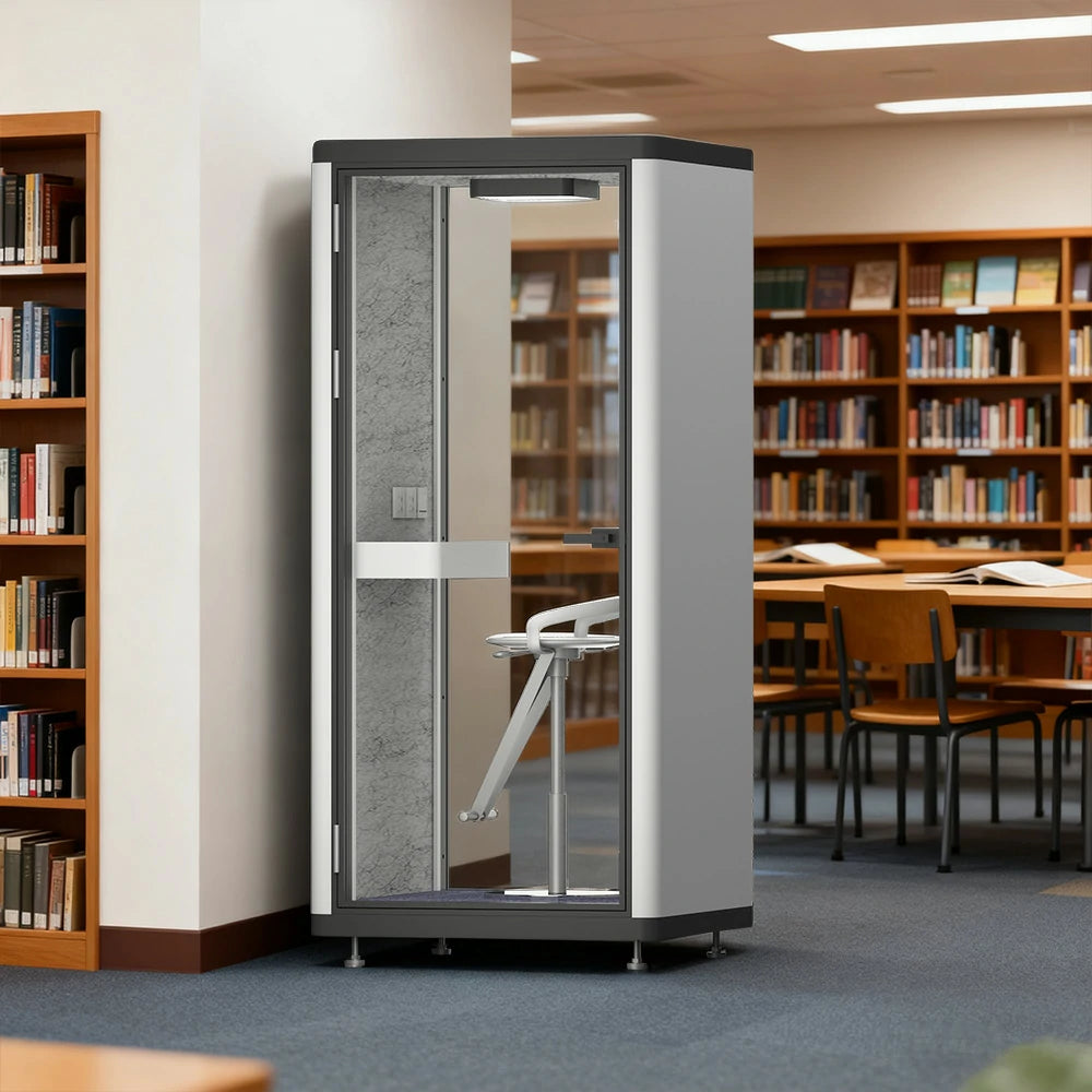 MODERA LCK-101021 Aluminium Frame Soundproof Booth 1x1m Office Phone Pod W/ Ventilation & Lighting System - Black