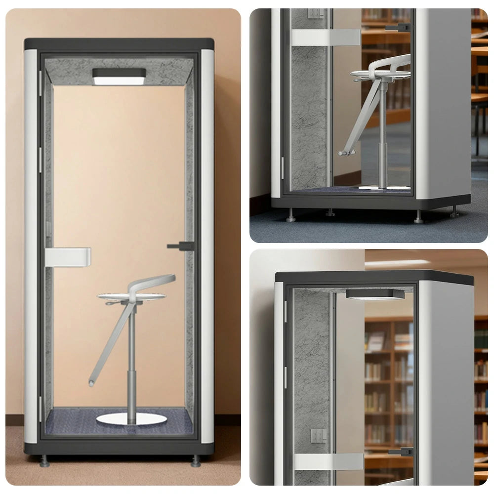 MODERA LCK-101021 Aluminium Frame Soundproof Booth 1x1m Office Phone Pod W/ Ventilation & Lighting System - Black