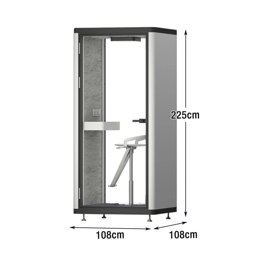 MODERA LCK-101021 Aluminium Frame Soundproof Booth 1x1m Office Phone Pod W/ Ventilation & Lighting System - Black