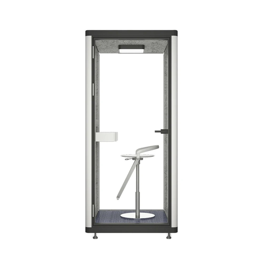 MODERA LCK-101021 Aluminium Frame Soundproof Booth 1x1m Office Phone Pod W/ Ventilation & Lighting System - Black