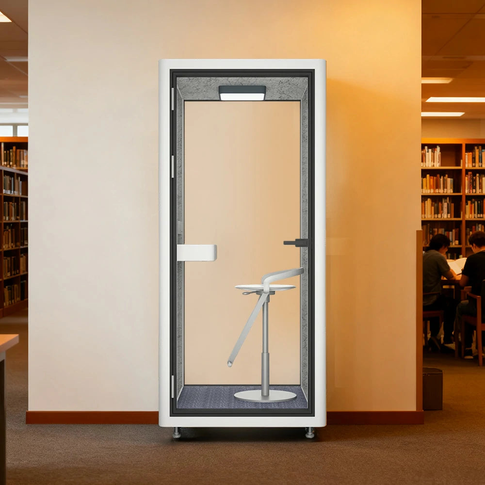 MODERA LCK-101021 Aluminium Frame Soundproof Booth 1x1m Office Phone Pod W/ Ventilation & Lighting System - White