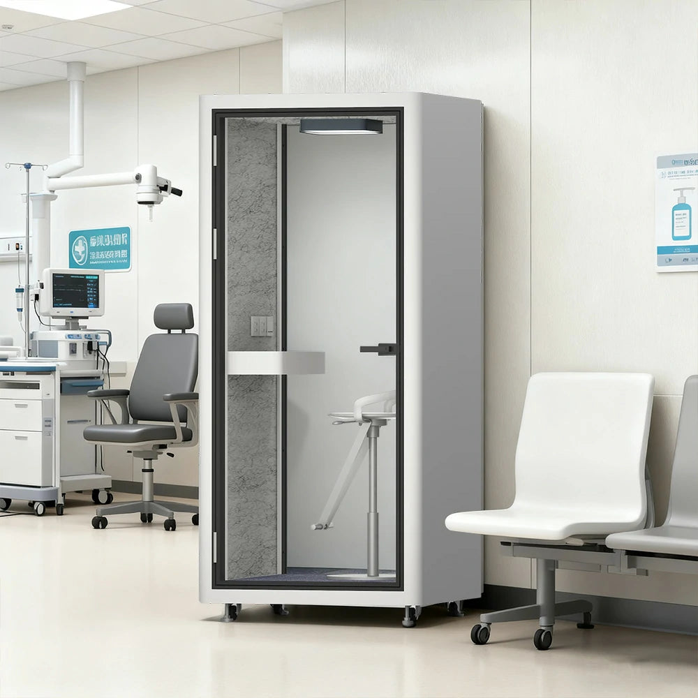 MODERA LCK-101021 Aluminium Frame Soundproof Booth 1x1m Office Phone Pod W/ Ventilation & Lighting System - White