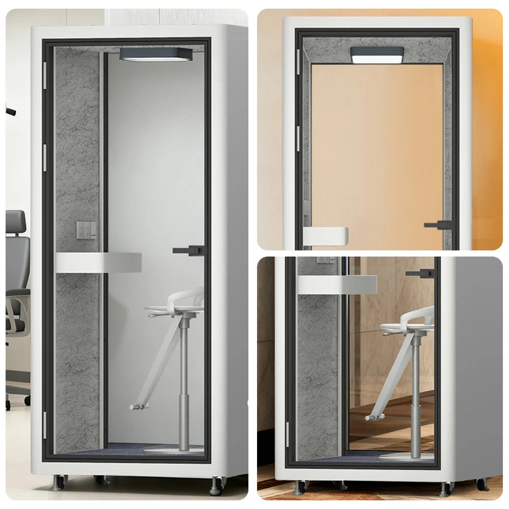 MODERA LCK-101021 Aluminium Frame Soundproof Booth 1x1m Office Phone Pod W/ Ventilation & Lighting System - White