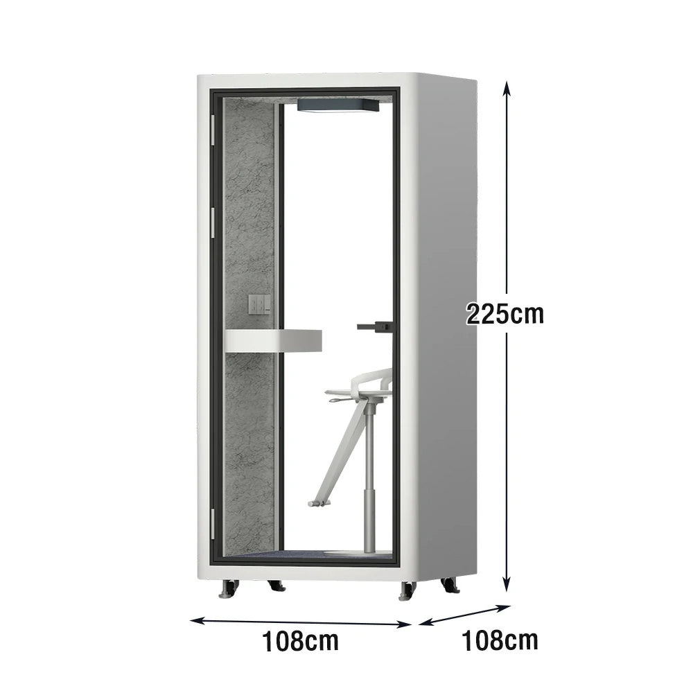 MODERA LCK-101021 Aluminium Frame Soundproof Booth 1x1m Office Phone Pod W/ Ventilation & Lighting System - White