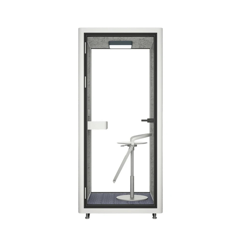 MODERA LCK-101021 Aluminium Frame Soundproof Booth 1x1m Office Phone Pod W/ Ventilation & Lighting System - White