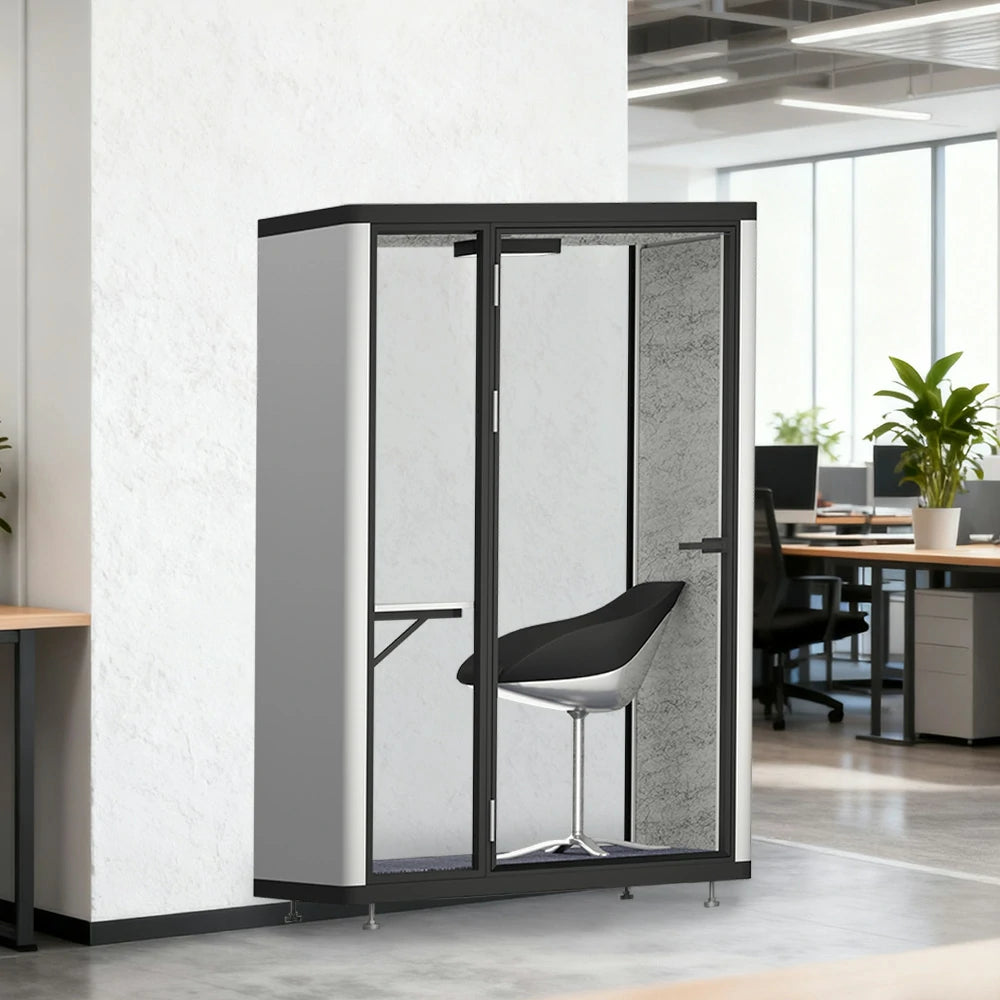 MODERA LCK-141221 Aluminium Frame 1x1m Soundproof Office Phone Pod Booth w/ Ventilation, Lighting & Casters - Black