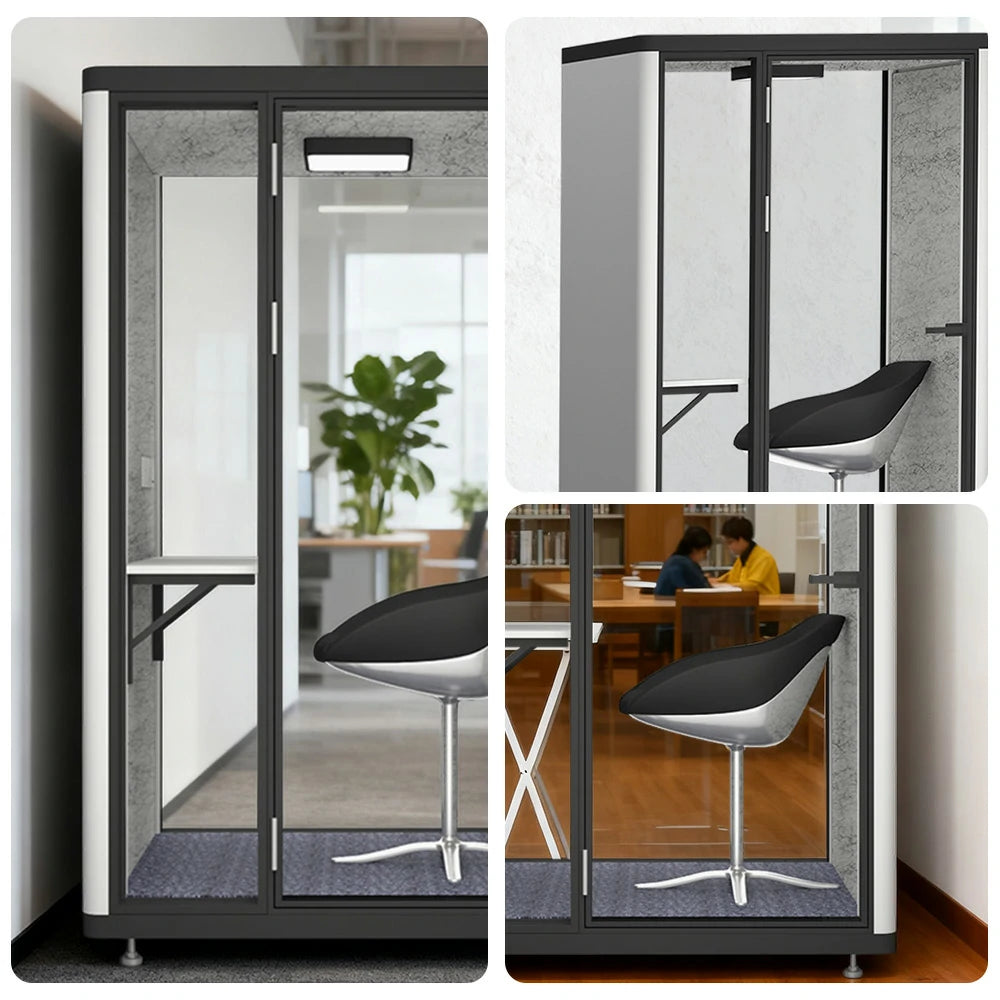 MODERA LCK-141221 Aluminium Frame 1x1m Soundproof Office Phone Pod Booth w/ Ventilation, Lighting & Casters - Black