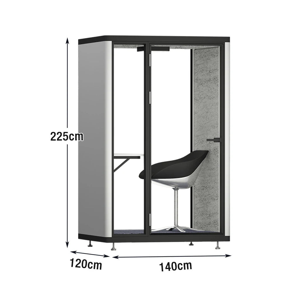 MODERA LCK-141221 Aluminium Frame 1x1m Soundproof Office Phone Pod Booth w/ Ventilation, Lighting & Casters - Black