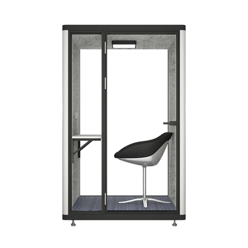 MODERA LCK-141221 Aluminium Frame 1x1m Soundproof Office Phone Pod Booth w/ Ventilation, Lighting & Casters - Black