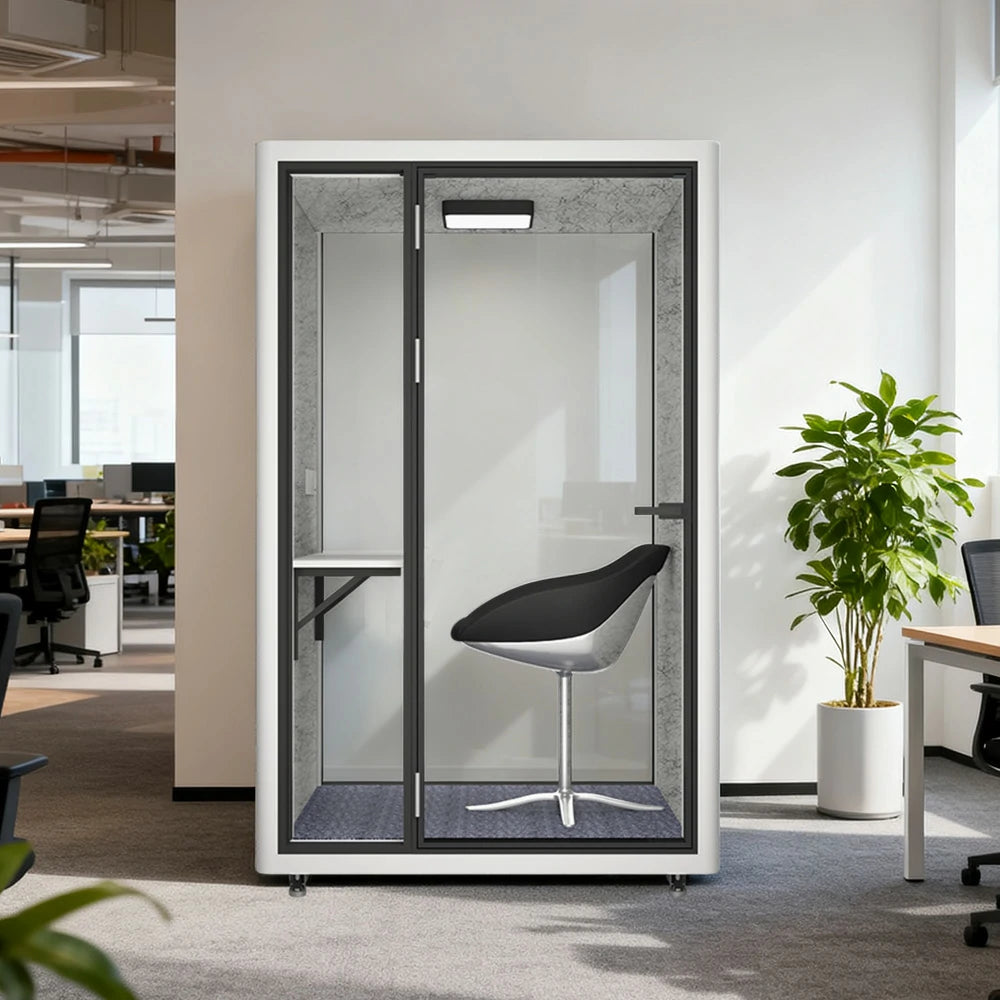 MODERA LCK-141221 Aluminium Frame 1x1m Soundproof Office Phone Pod Booth w/ Ventilation, Lighting & Casters - White