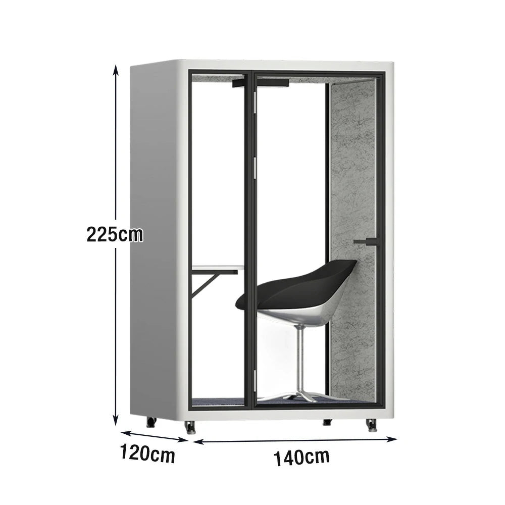 MODERA LCK-141221 Aluminium Frame 1x1m Soundproof Office Phone Pod Booth w/ Ventilation, Lighting & Casters - White