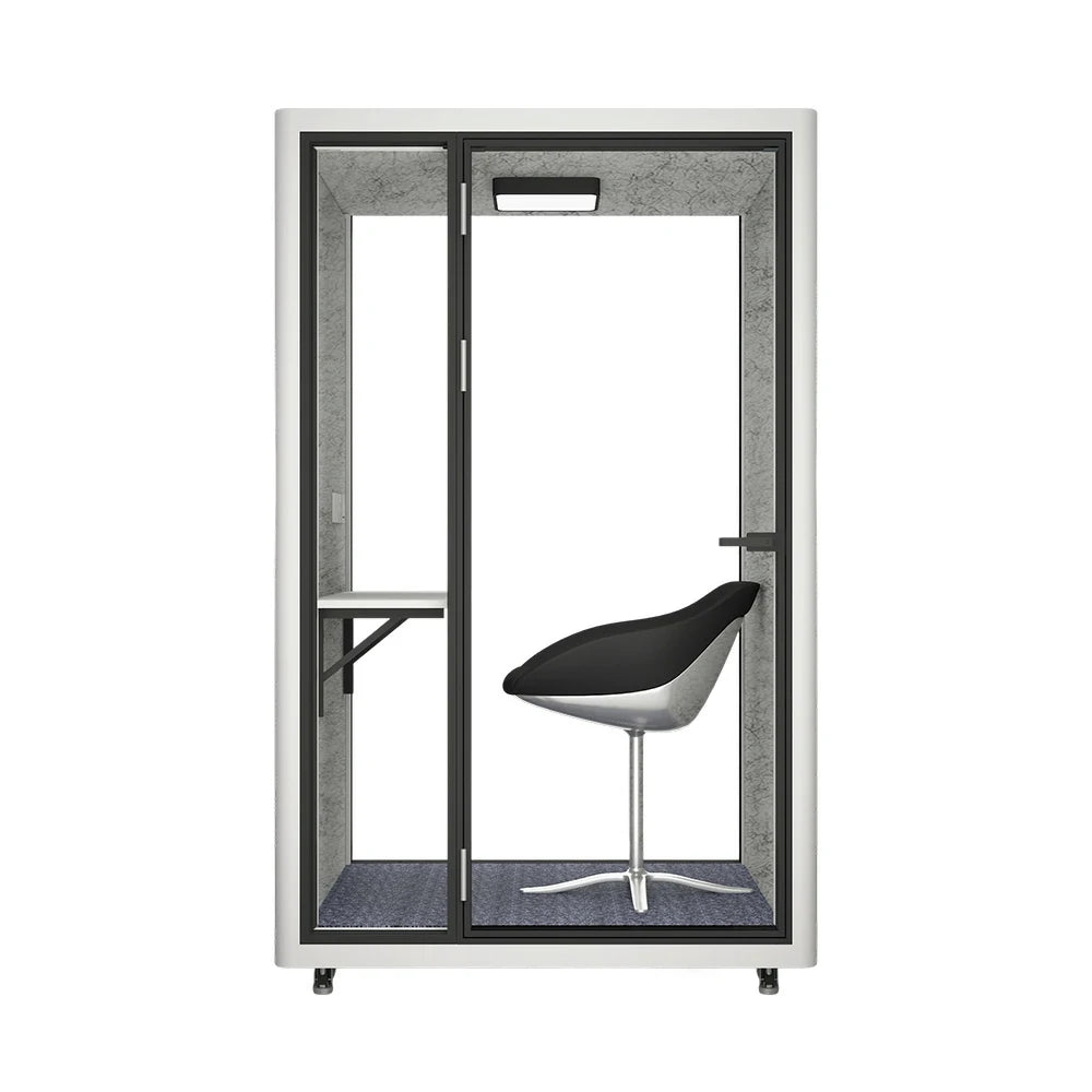 MODERA LCK-141221 Aluminium Frame 1x1m Soundproof Office Phone Pod Booth w/ Ventilation, Lighting & Casters - White