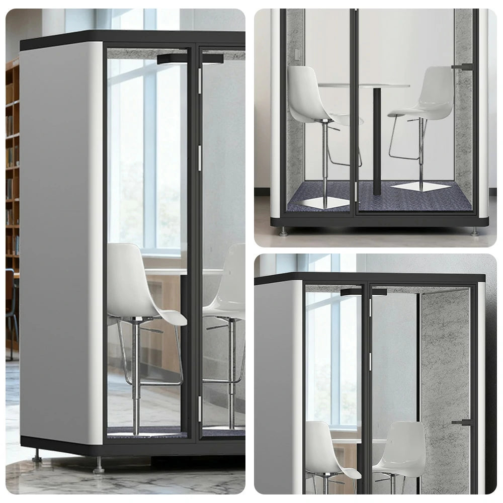 MODERA LCK-151521 Aluminium Frame 1.8x1.5m Large Soundproof Office Meeting Booth w/ Lighting, Ventilation & Casters - Black