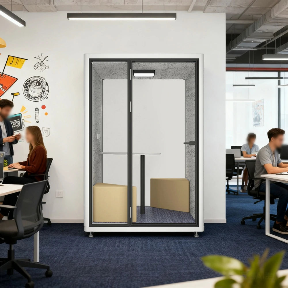 MODERA LCK-151521 Aluminium Frame 1.8x1.5m Large Soundproof Office Meeting Booth w/ Lighting, Ventilation & Casters - White