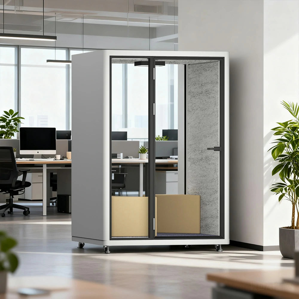 MODERA LCK-151521 Aluminium Frame 1.8x1.5m Large Soundproof Office Meeting Booth w/ Lighting, Ventilation & Casters - White