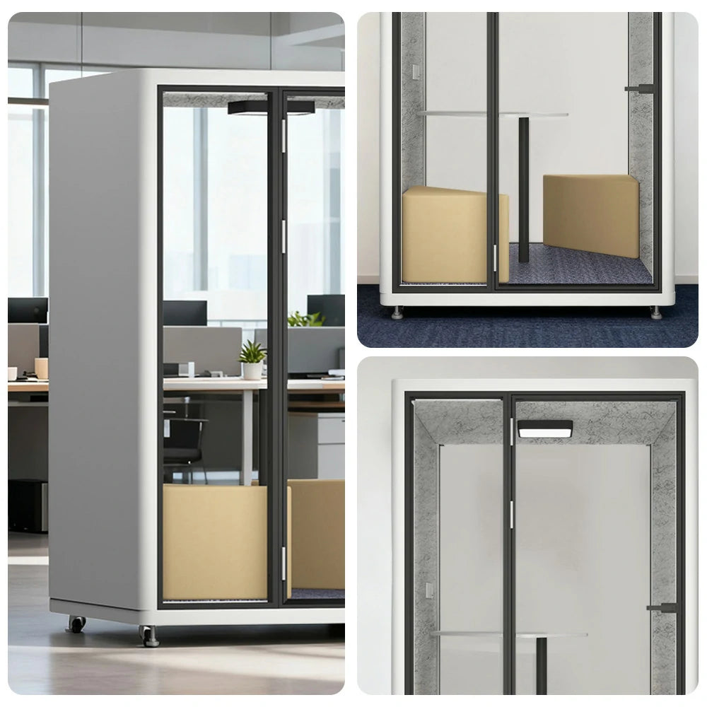 MODERA LCK-151521 Aluminium Frame 1.8x1.5m Large Soundproof Office Meeting Booth w/ Lighting, Ventilation & Casters - White